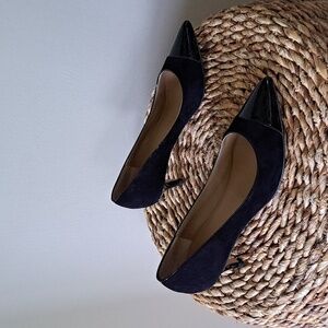 Talbots Womens Diane Heels Black Suede/Patent Leather Cap‎ Toe Kitten Heels S-7W